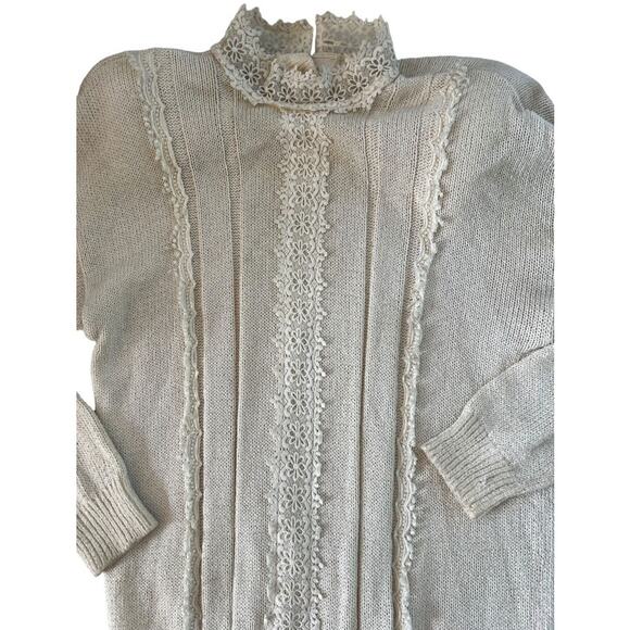 Vintage 80s Scott McClintock Beige Cottagecore Lace Sweater Small Coquette Fall - Picture 1 of 7